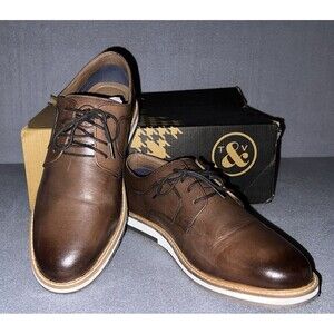 Thomas & Vine Glover Brown Leather Derby shoes US size 8.5 Tru Comfort Foam NIB